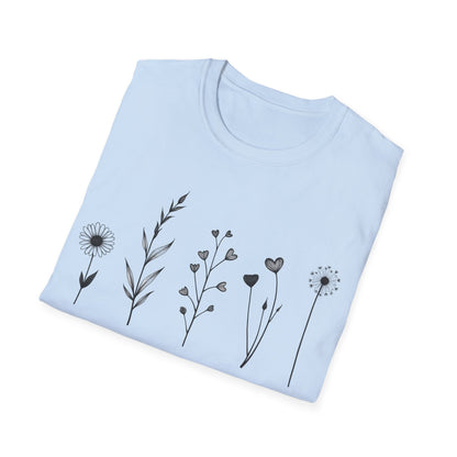 Minimalistic Flowers Line T-Shirt - Botanical Line Art Design