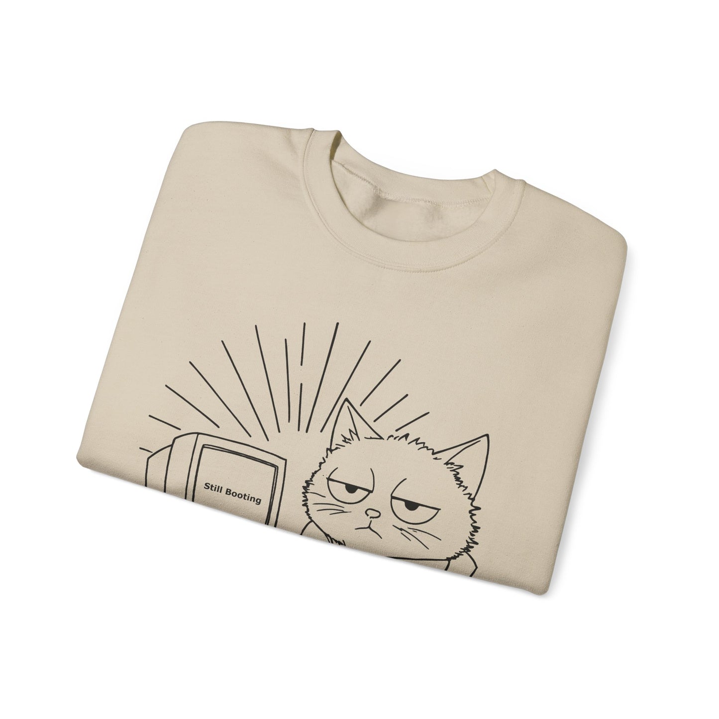 Not A Morning Cat Still Booting -  Sleepy Cartoon Cat in Robe with Coffee Mug and A Computer Sweatshirt