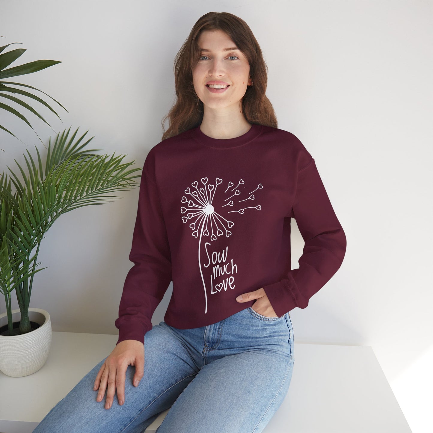 So (Sow) much love - Playful Minimalistic Dandelion with Heart Shapes Sweatshirt