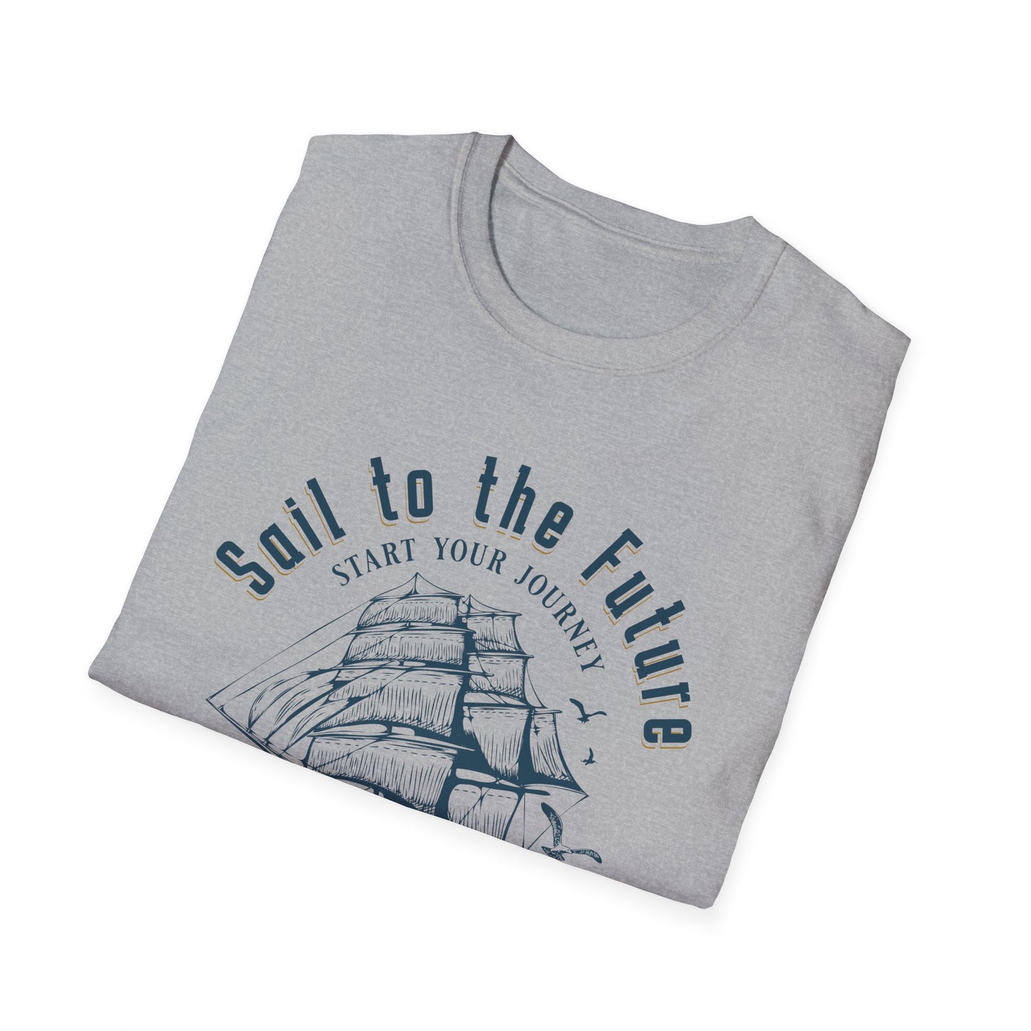 Sail to the Future - Monochrome Ship Landscape T-Shirt
