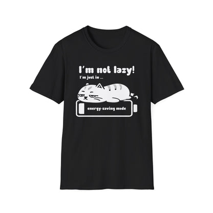 I'm not lazy, I'm Just In Energy Saving Mode - Playful Silhouette Cat On Battery T-Shirt