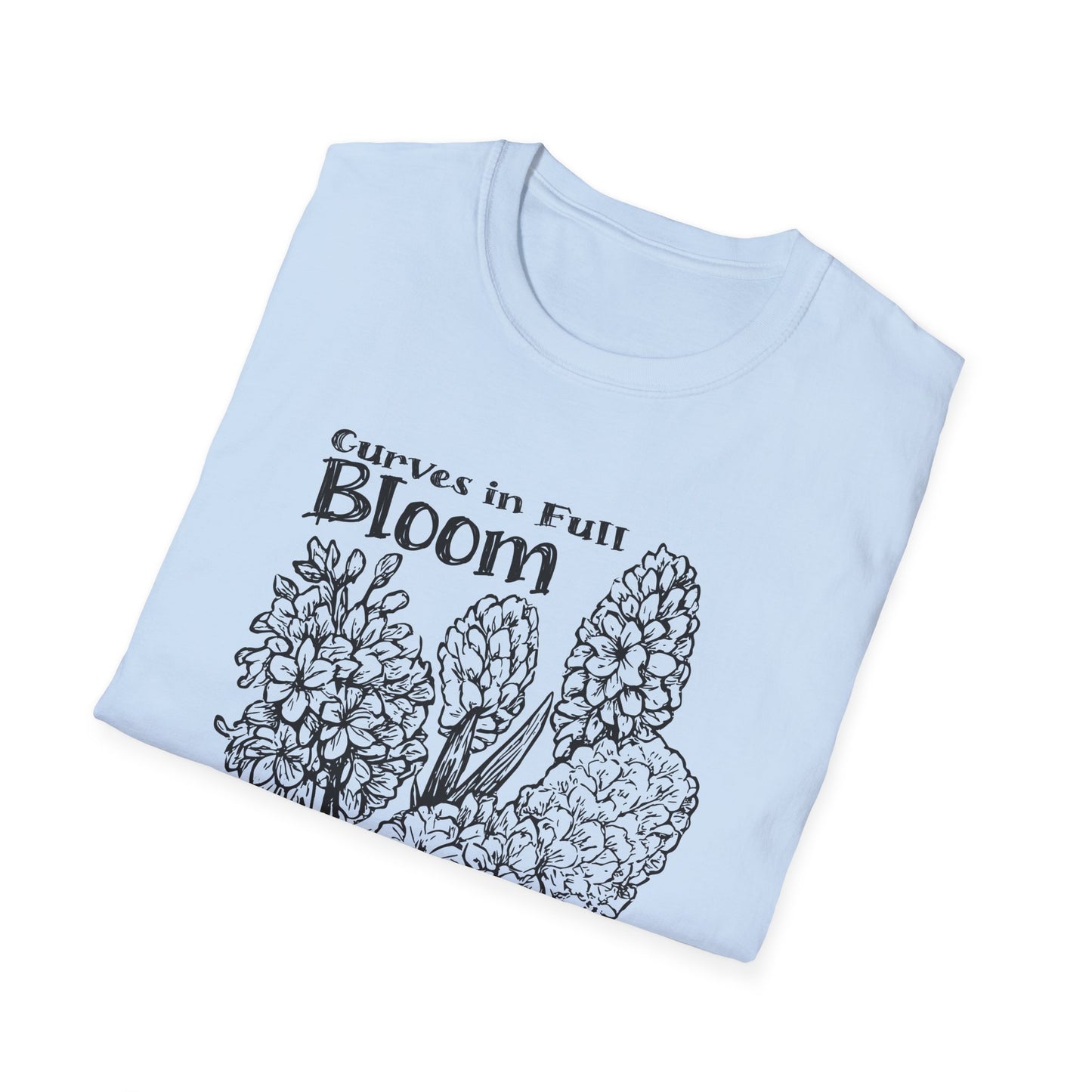 Curves in Full Bloom - Monochrome Floral T-Shirt