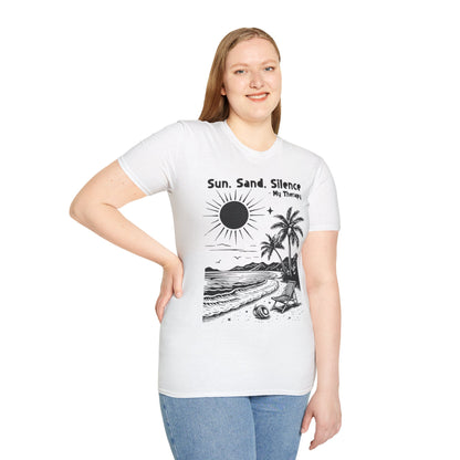 Sun Sand Silence My Therapy - Monochrome Beach Landscape T-Shirt