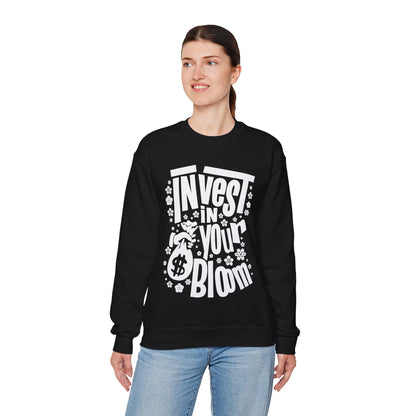 Invest In Your Bloom - Monochrome Floral Typography Sweatshirt