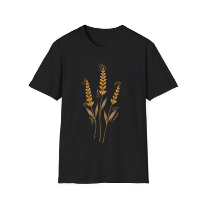 Golden Lavender T-Shirt - Scattered Typography Design