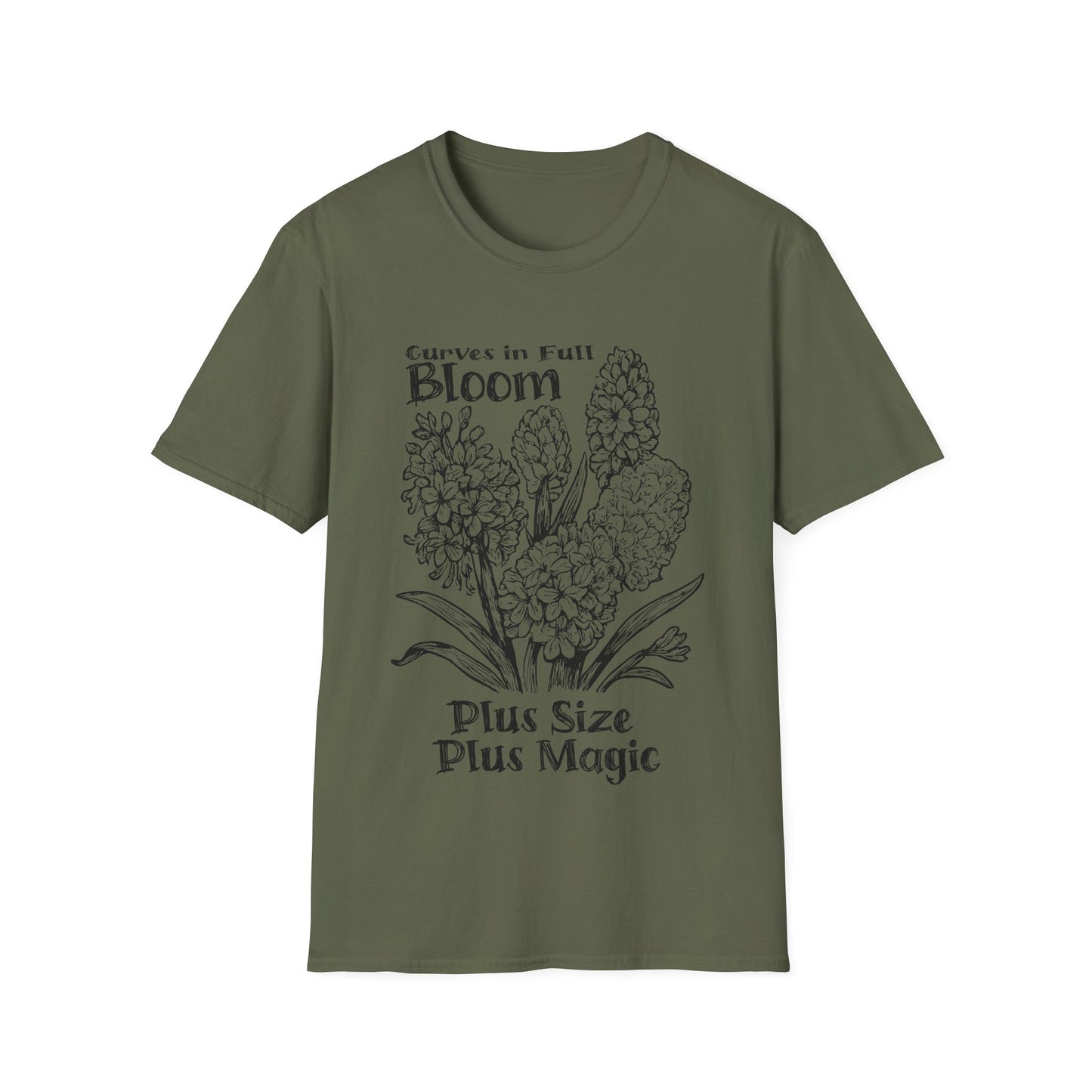 Curves in Full Bloom - Monochrome Floral T-Shirt