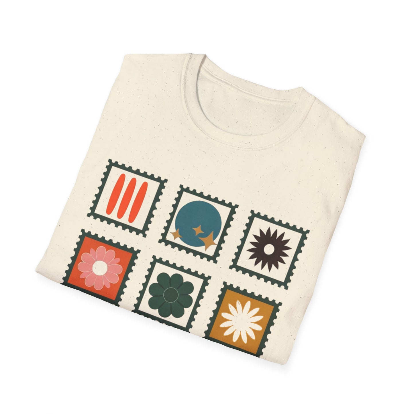 Vibrant Stamp Abstract Floral Grid T-Shirt