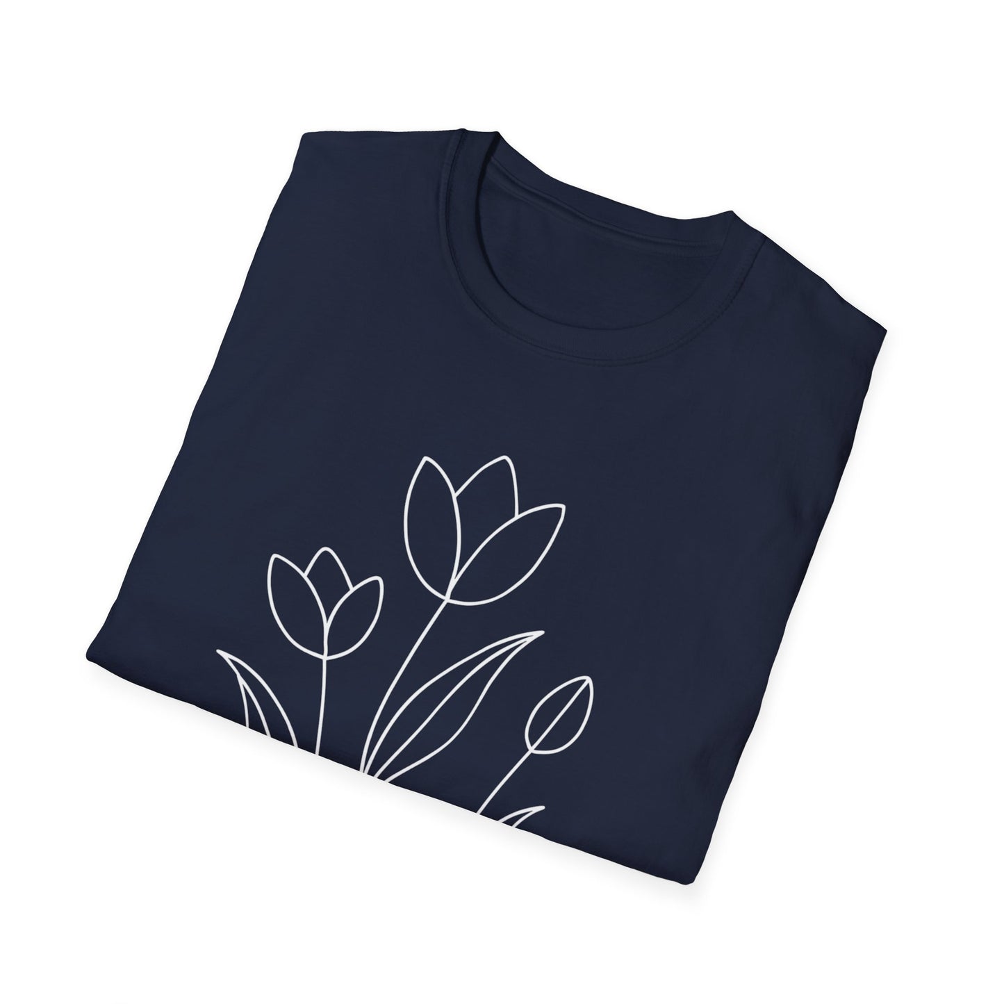 Tulip Outline T-Shirt - Line Art, Minimalistic Floral Design