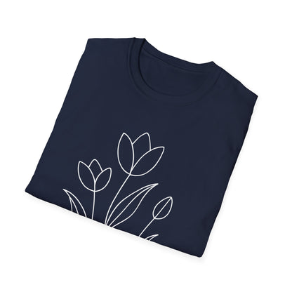 Tulip Outline T-Shirt - Line Art, Minimalistic Floral Design