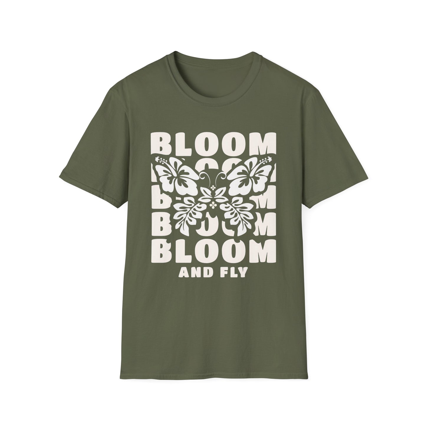 Bloom And Fly - Monochrome Floral Butterfly T-Shirt
