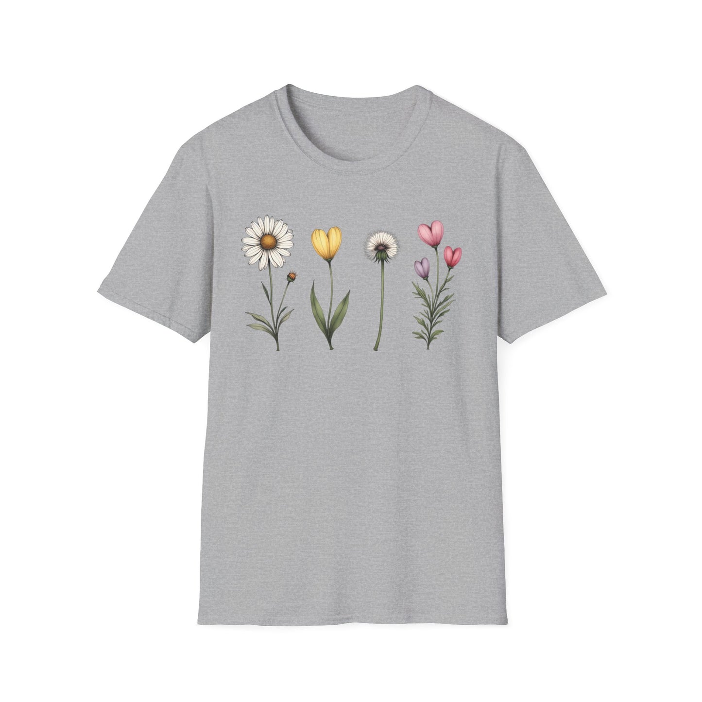 Realistic Floral Line T-Shirt - Colorful Design