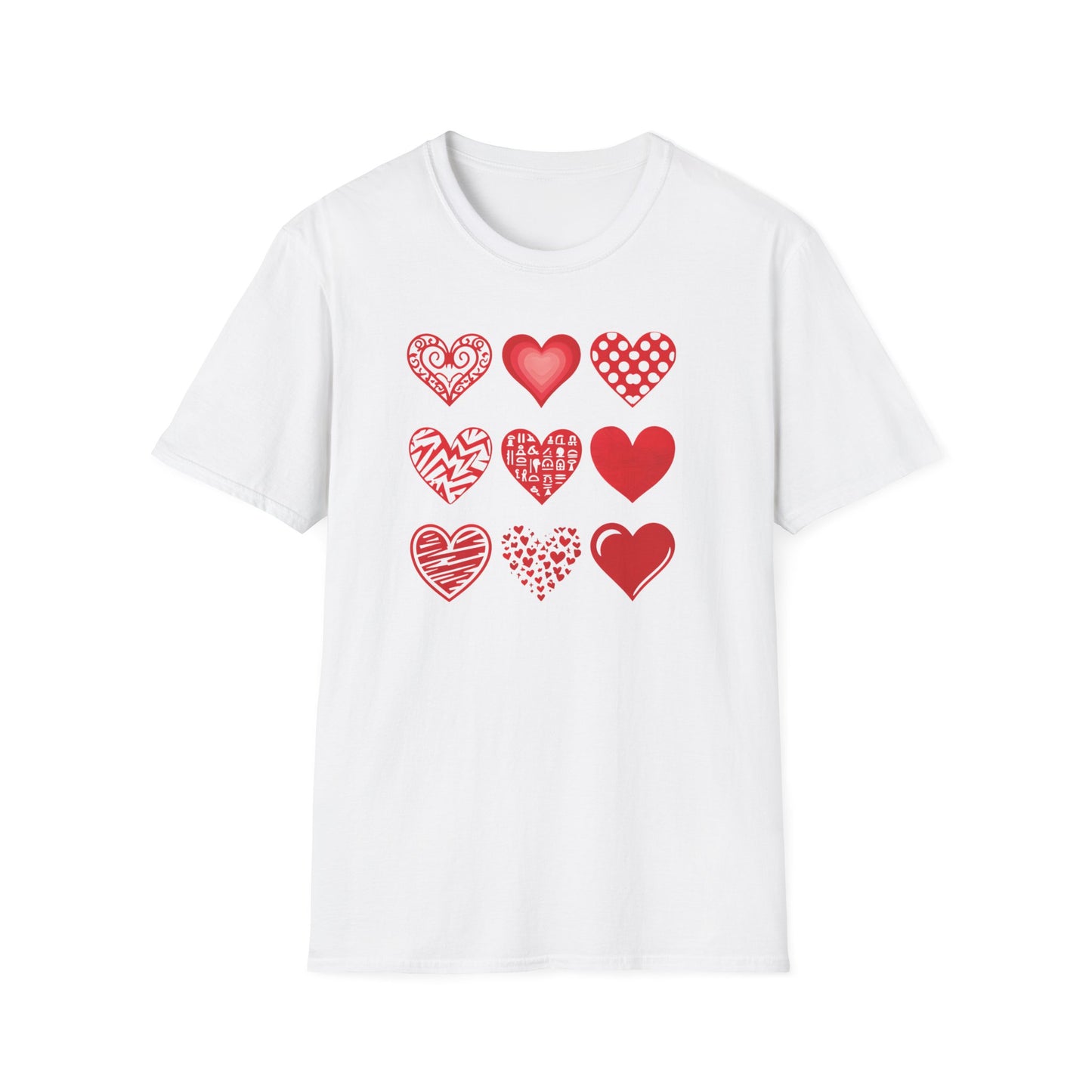 Grid of Different Red Heart Patterns T-Shirt