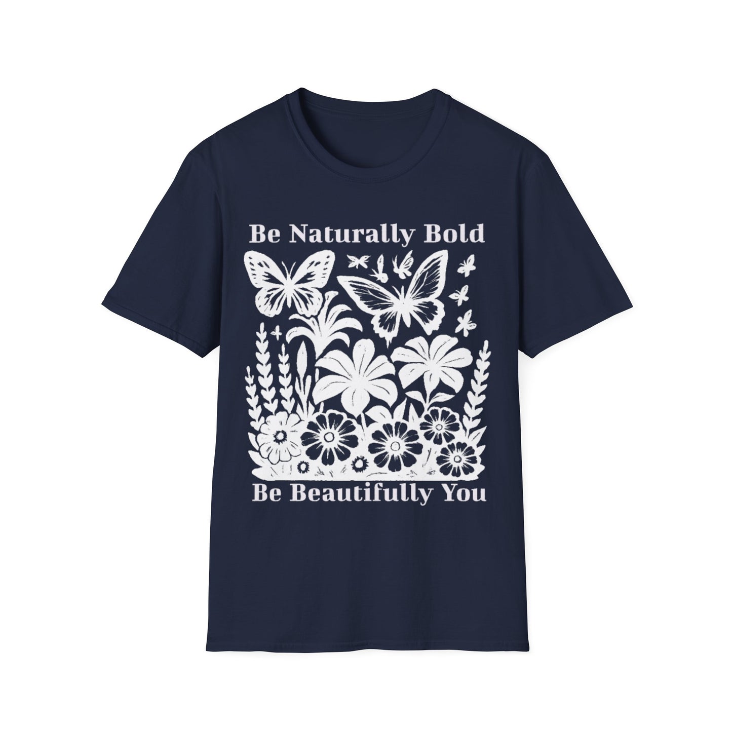 Monochrome Bold Botanical Flowers and Butterflies T-Shirt Design