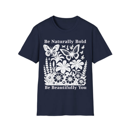 Monochrome Bold Botanical Flowers and Butterflies T-Shirt Design