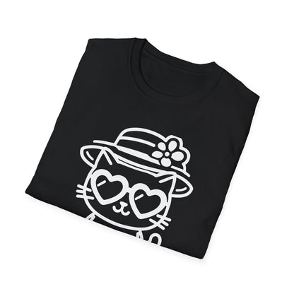 So Cool - Minimalistic Outline Kitten With Hat and Sunglasses T-Shirt