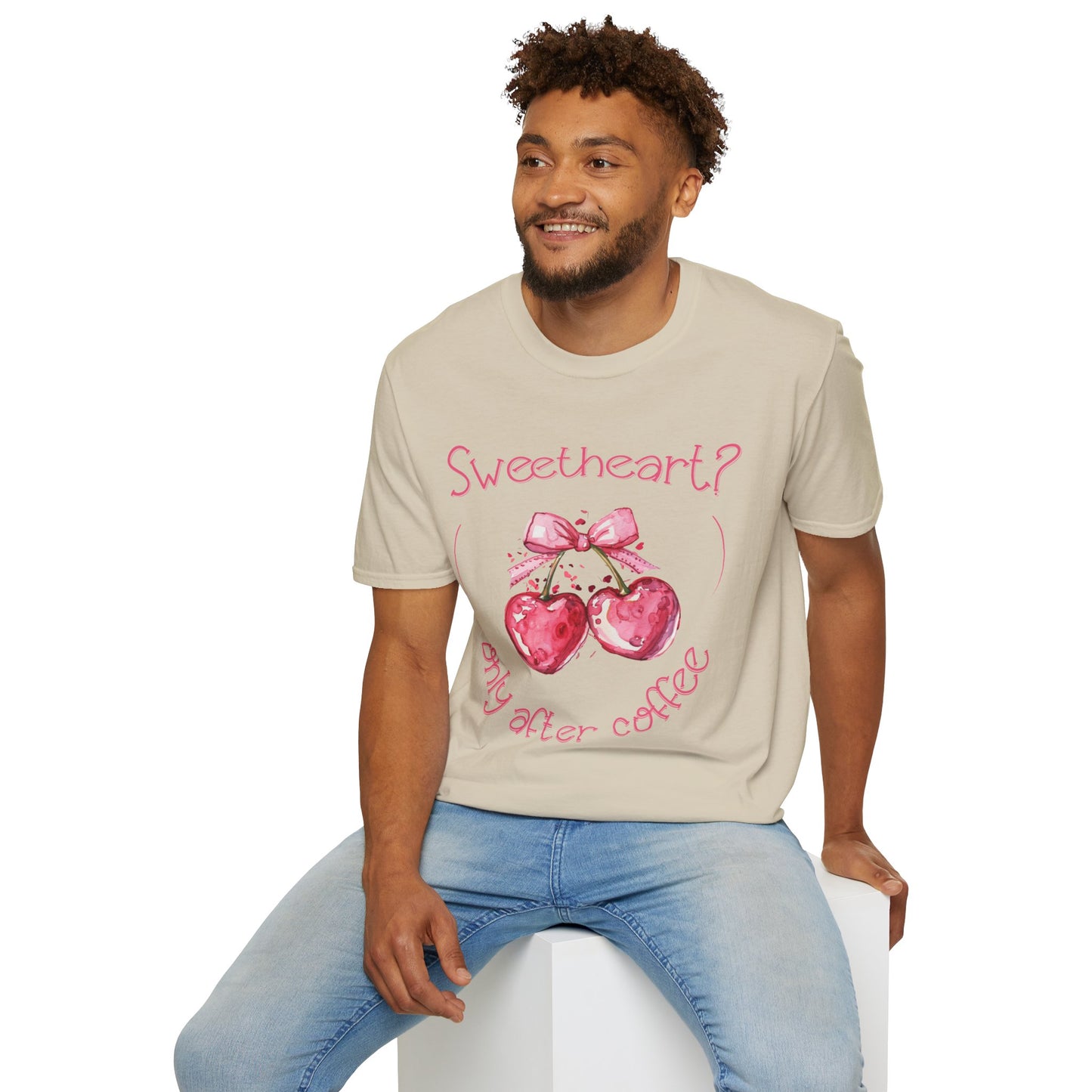 Sweetheart? Only After Coffee -  Watercolor Playful Heart Cherry  T-Shirt