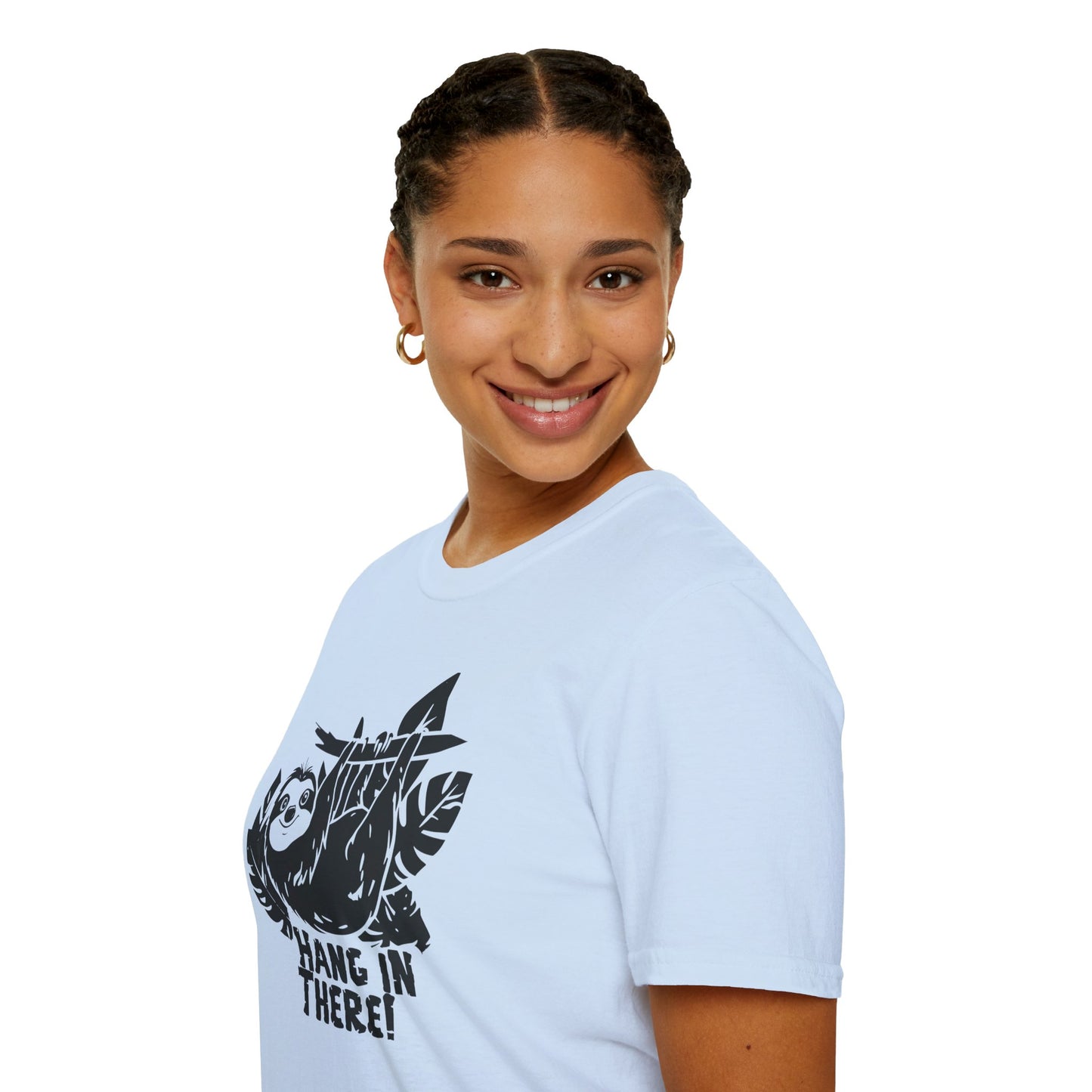 Hang In There! - Playful Minimalistic Sloth Silhouette Hanging Upside Down T-Shirt