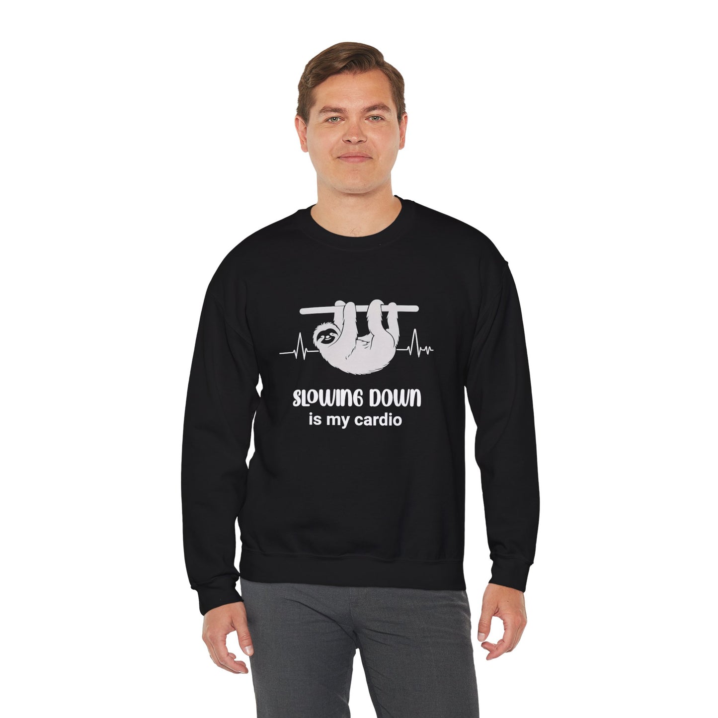 Slowing Down Is My Cardio - Sloth Silhouette With Heartbeat Playful Sweatshirt