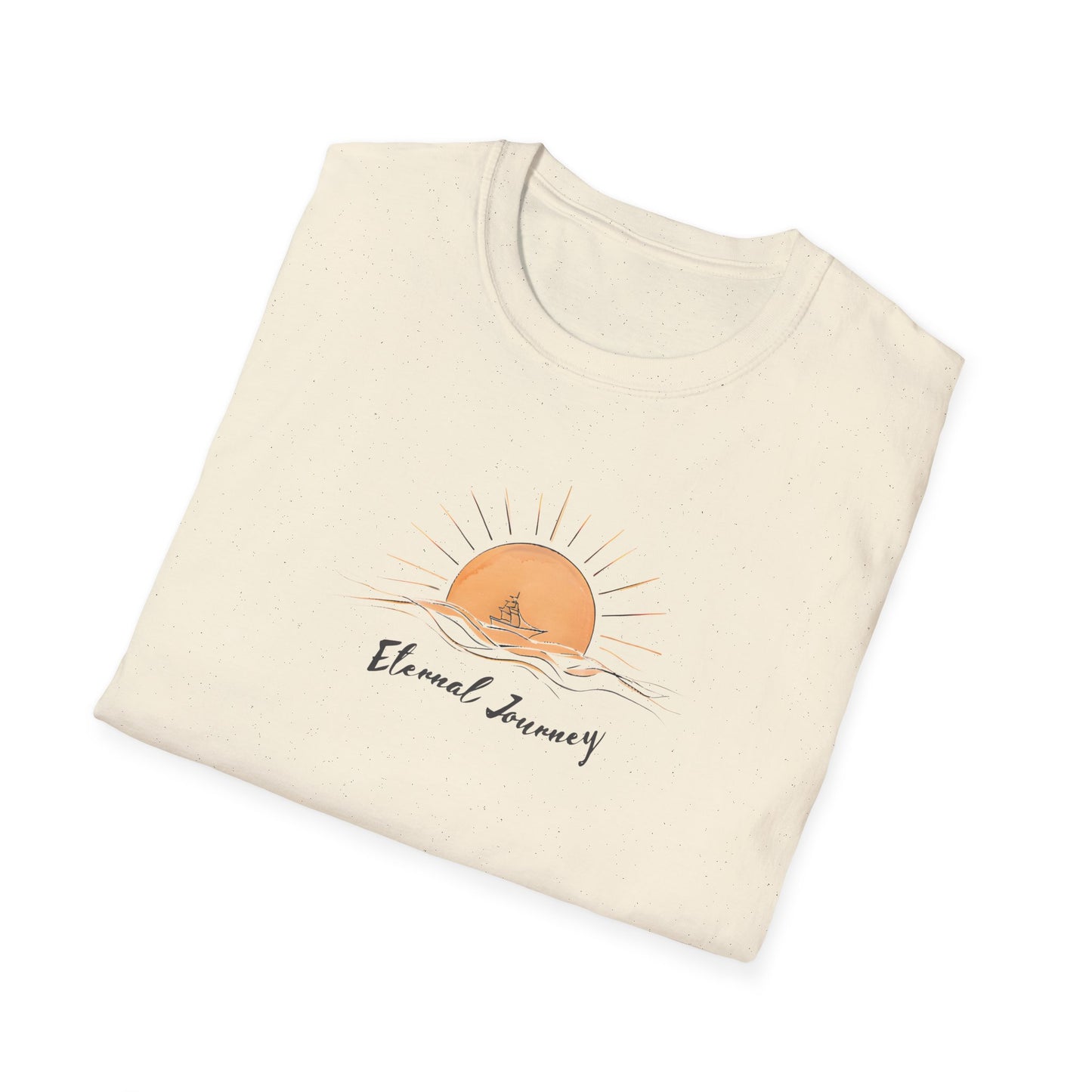 Eternal Journey T-Shirt - Minimalist Sun With Sailing Ship - Nature Scene Line Art Design