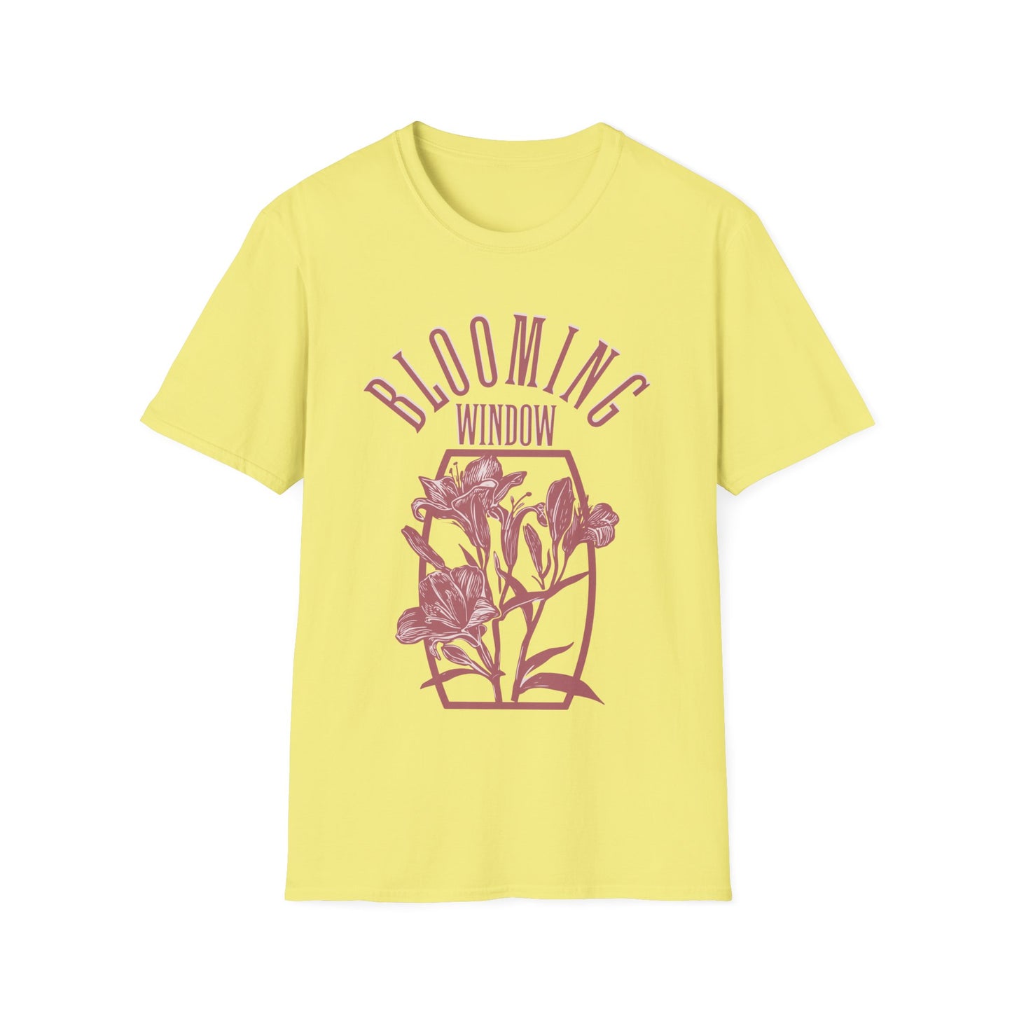Blooming Window - Monochrome Pink Floral T-Shirt