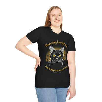 Observing Everything, Emotionally Invested in Nothing - Playful Cat Staring T-Shirt