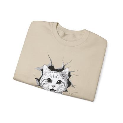 Meow-gical Entrance! - Playful Cute Kitten Breaking through Wall  Sweatshirt