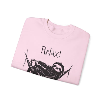 Relax, We Are All Crazy, It Is Not A Competition - Minimalistic Sloth Silhouette In Hammock With Coffee Sweatshirt