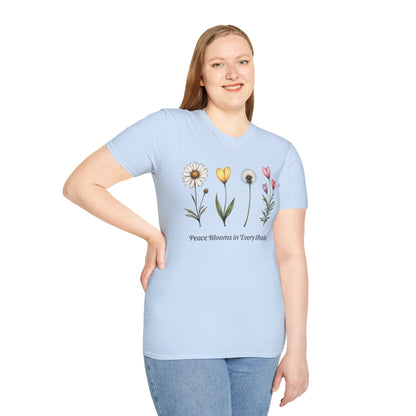 Realistic Floral Line T-Shirt - Colorful Design