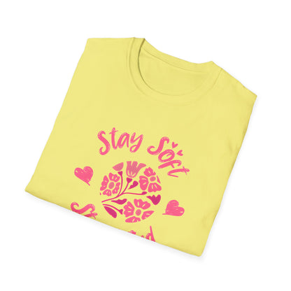 Stay Soft Stay Kind - Vibrant Boho Pink Flowers T-Shirt
