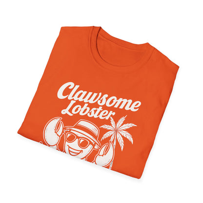 White Retro Clawsome Lobster T-Shirt - Lobster with Sunglasses Enjoying Beach Design