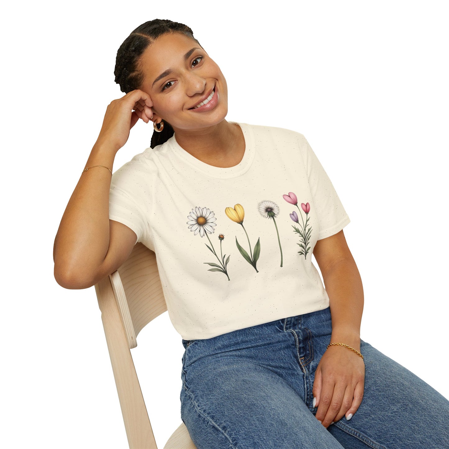 Realistic Floral Line T-Shirt - Colorful Design