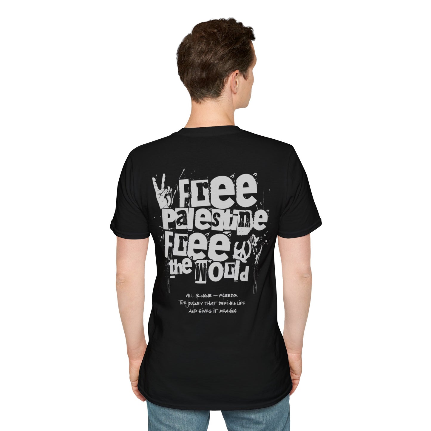 Free Palestine Free The World - Monochrome Graffiti T-Shirt