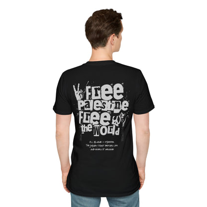 Free Palestine Free The World - Monochrome Graffiti T-Shirt
