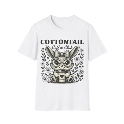 Cottontail - Monochrome Bunny With Coffee And Flowers T-Shirt