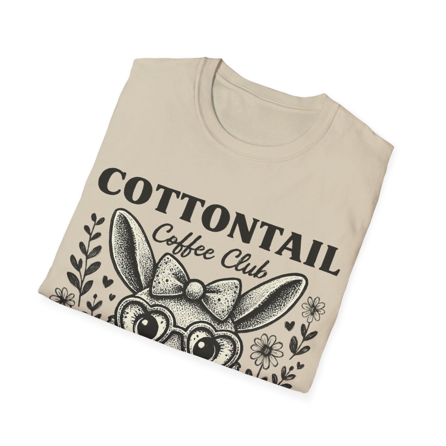 Cottontail - Monochrome Bunny With Coffee And Flowers T-Shirt