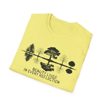 Beauty Lives In Every Reflection - Monochrome Silhouette Trees With Reflection In Water T-Shirt