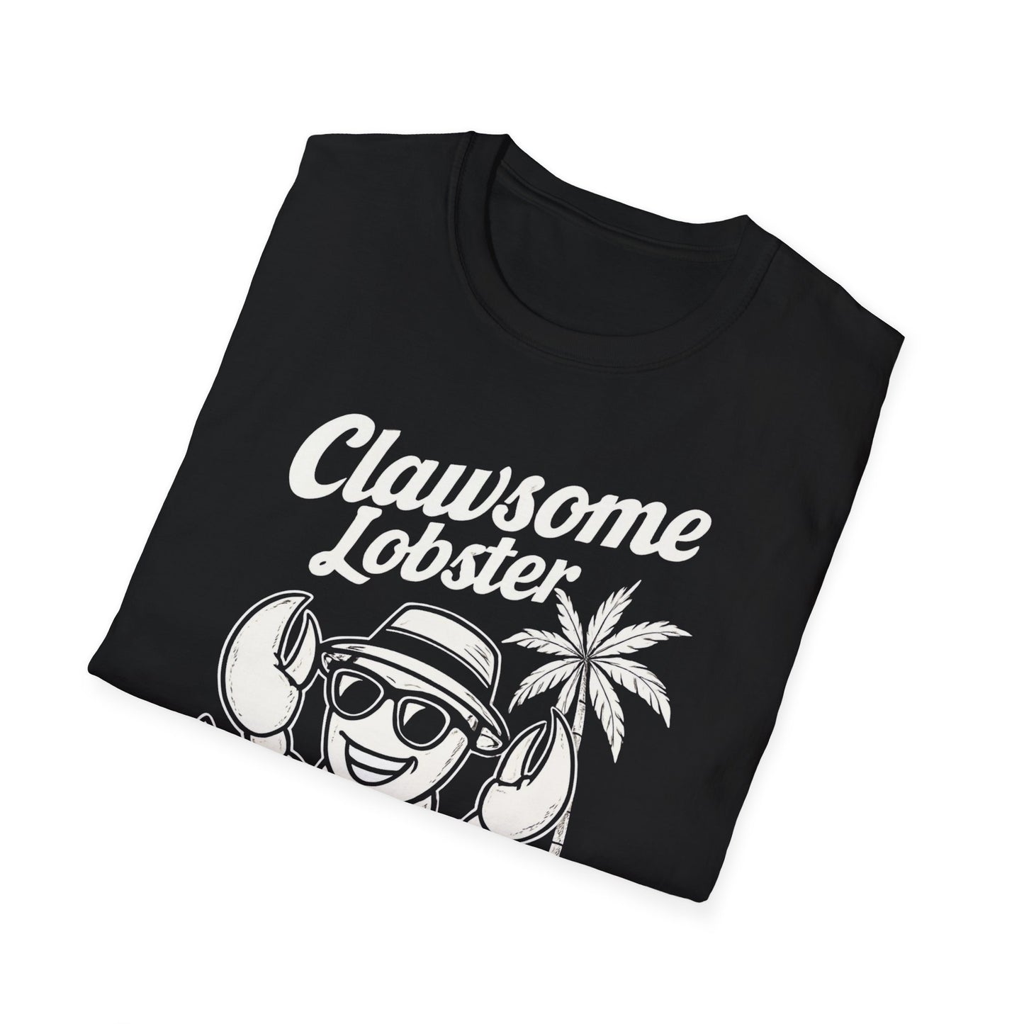 White Retro Clawsome Lobster T-Shirt - Lobster with Sunglasses Enjoying Beach Design