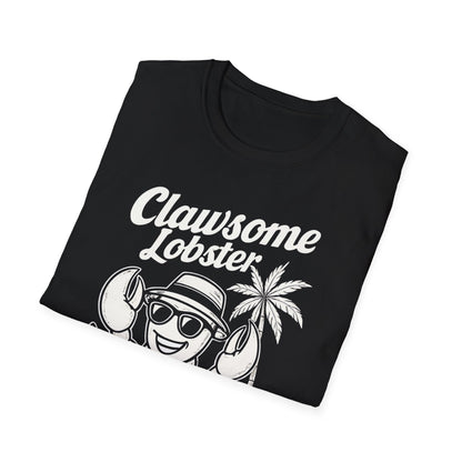 White Retro Clawsome Lobster T-Shirt - Lobster with Sunglasses Enjoying Beach Design