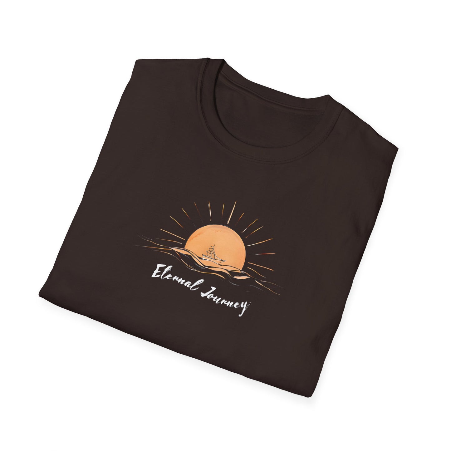 Eternal Journey T-Shirt - Minimalist Sun With Sailing Ship - Nature Scene Line Art Design