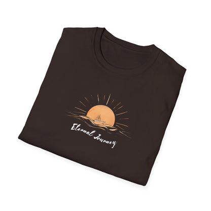Eternal Journey T-Shirt - Minimalist Sun With Sailing Ship - Nature Scene Line Art Design