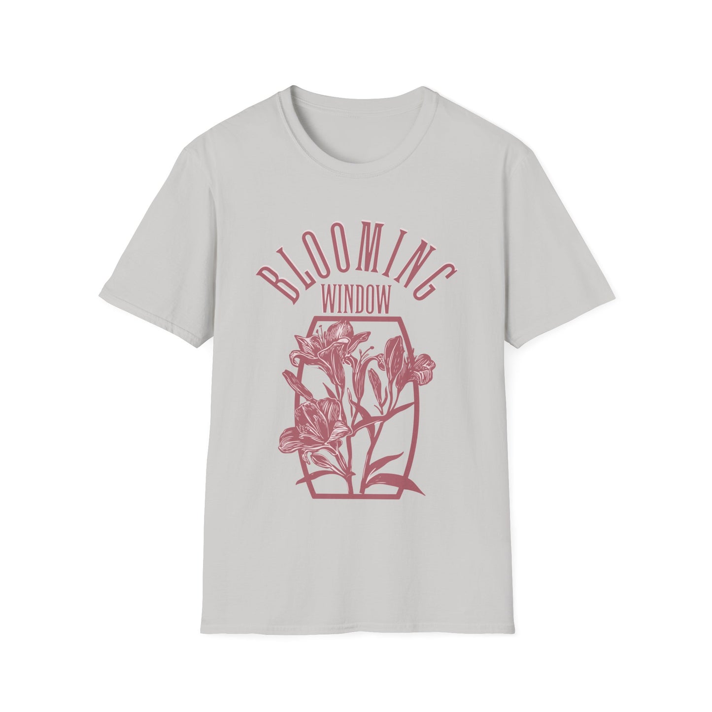 Blooming Window - Monochrome Pink Floral T-Shirt