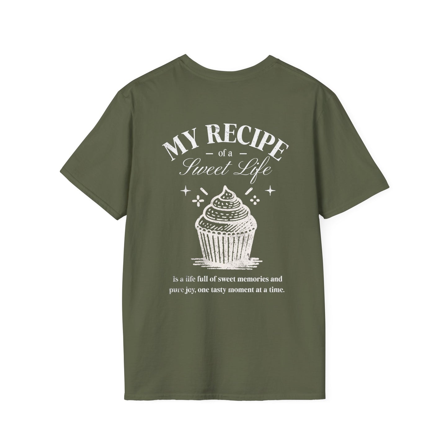 My Recipe of A Sweet Life - Monochrome Cupcake Front and Back Design T-Shirt