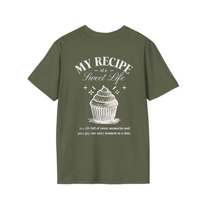 My Recipe of A Sweet Life - Monochrome Cupcake Front and Back Design T-Shirt