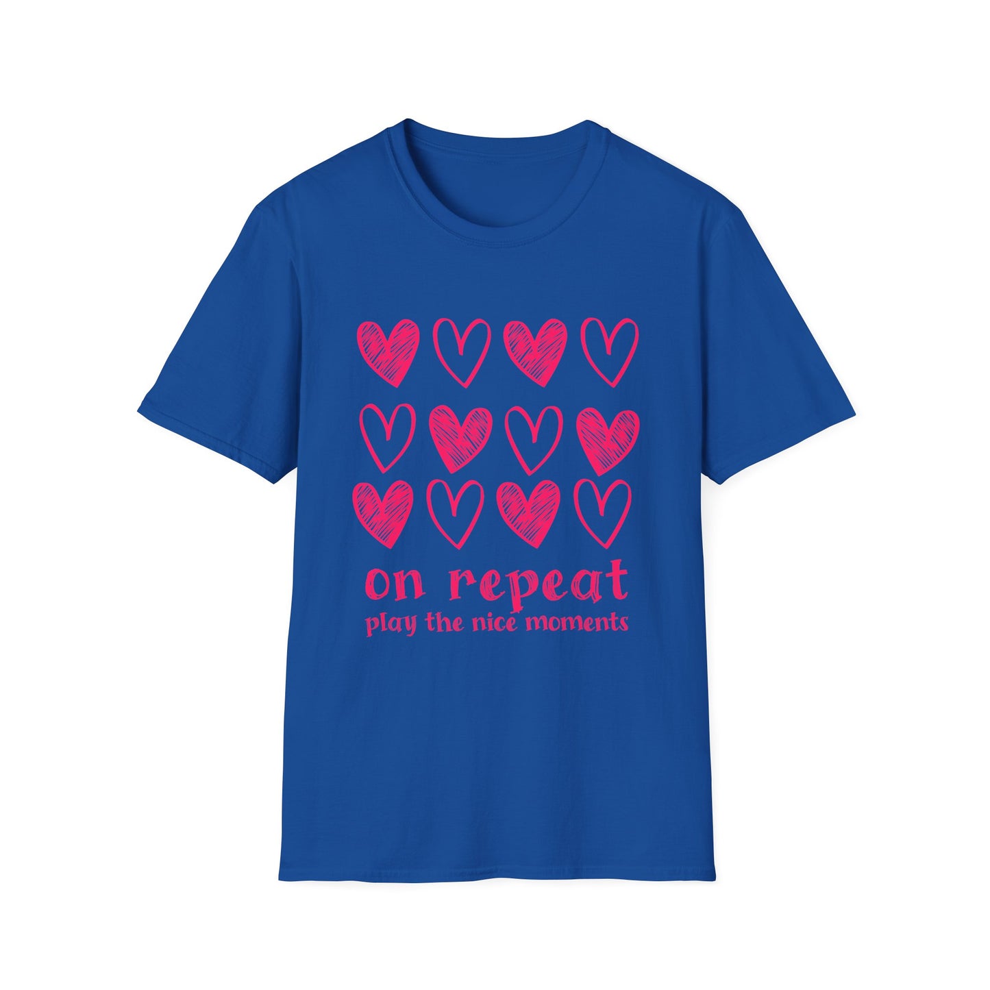 On Repeat, Play The Nice Moments - Monochrome Hearts Grid T-Shirt