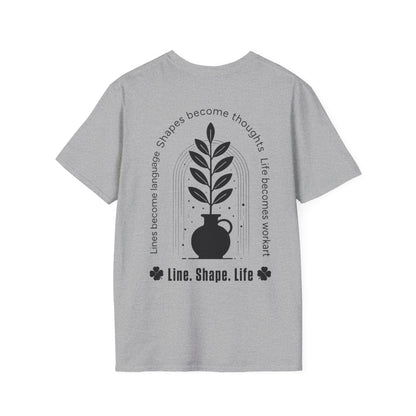 Line Shape Life T-Shirt - Stylized Plant Typography Front And Back Design