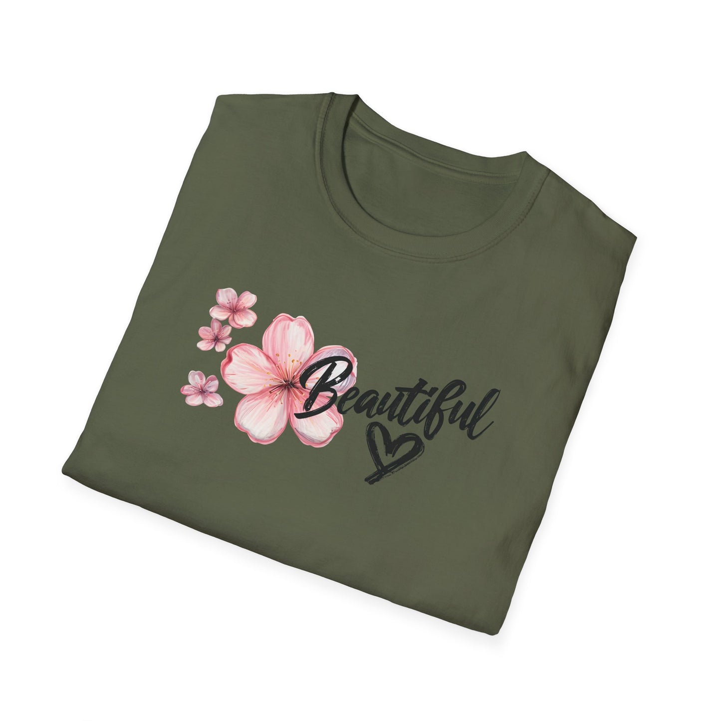 Beautiful T-Shirt - Cherry Blossom Flower with Heart - Brush Style Typography Design