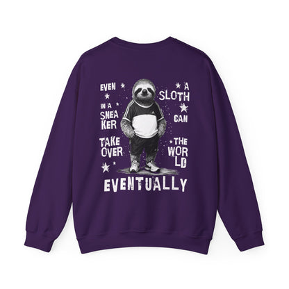 Even A Sloth In A Sneaker Can Takeover The World Eventually - Monochrome Sloth Distressed Front and Back Design Sweatshirt