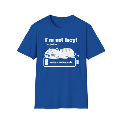 I'm not lazy, I'm Just In Energy Saving Mode - Playful Silhouette Cat On Battery T-Shirt