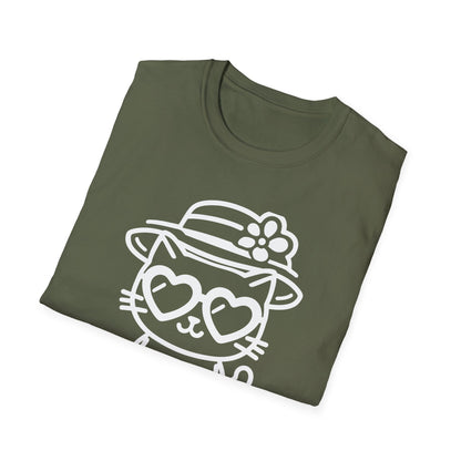 So Cool - Minimalistic Outline Kitten With Hat and Sunglasses T-Shirt