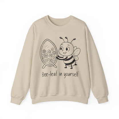 Believe In Yourself  - Chalkboard Playful Bee Gazes into Leaf Mirror Sweatshirt